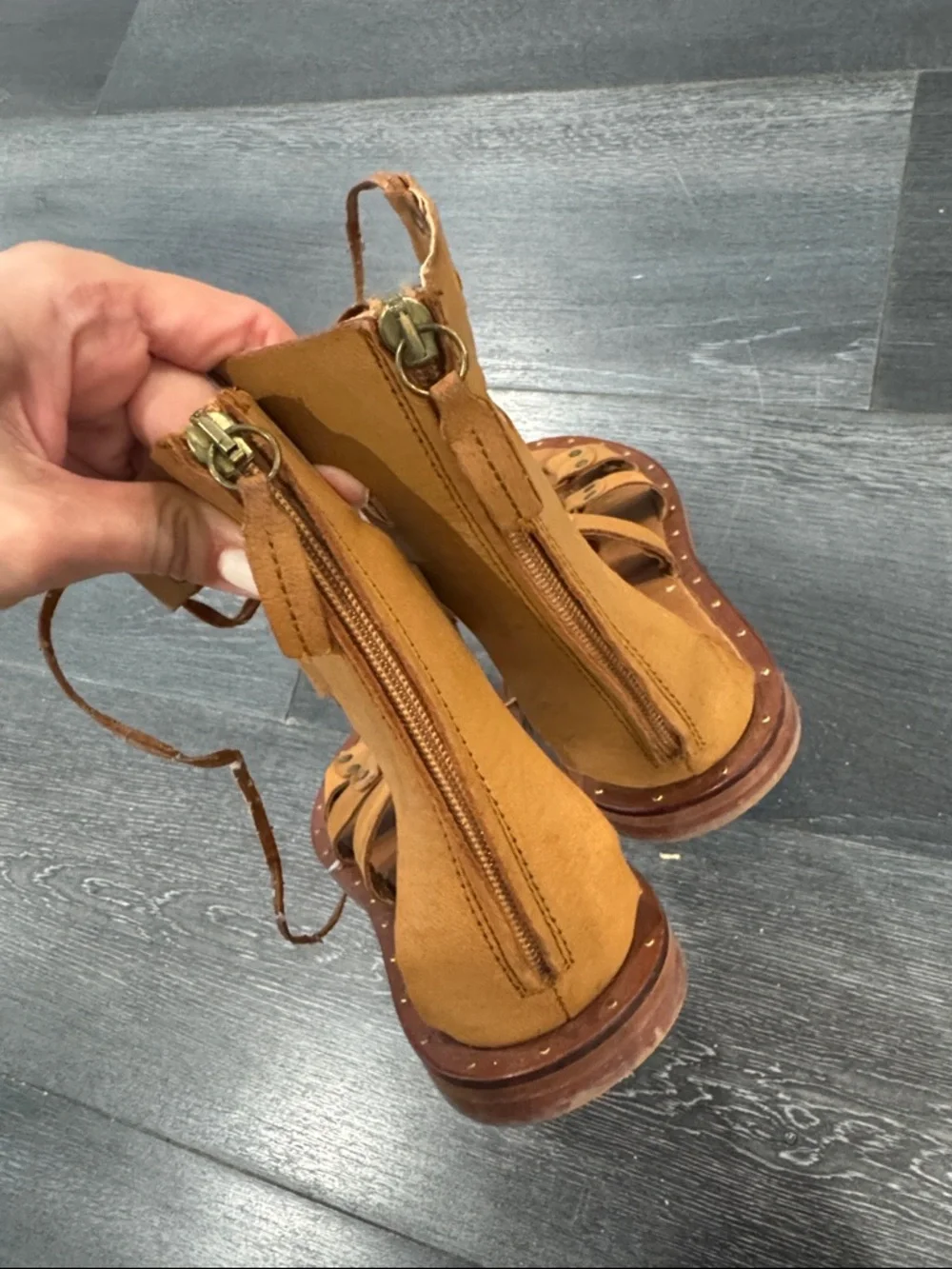 Zara leather Women’s Tan Gladiator Lace-Up Sandals - Picture 4 of 5